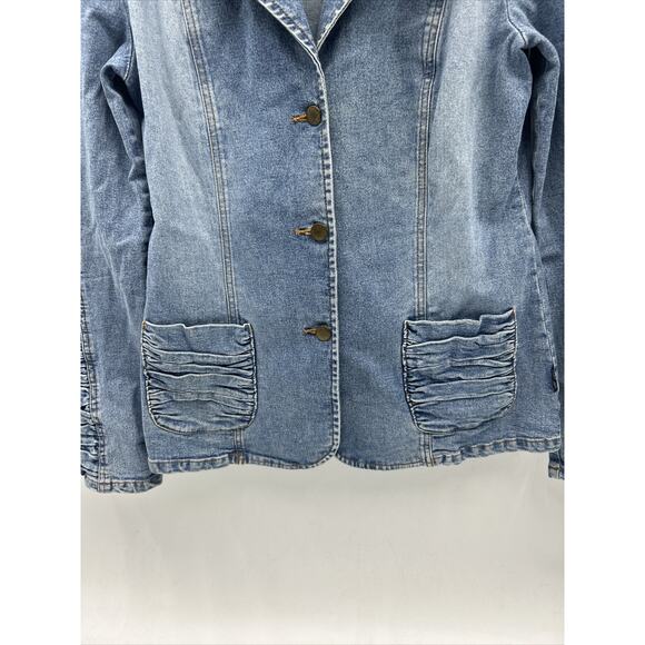 CARAMBA Y2K Fitted Ruched Trim Medium Light Denim Jacket Women’s Size Medium - Picture 4 of 11